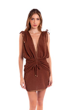 PLUNGE DRESS - SHINY MOCHA