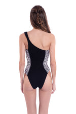 RIPPED ONE SHOULDER MAIÔ - BLACK CUT-OUT & FRINGE