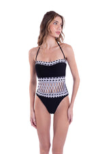 VINTAGE BANDEAU MAIÔ - BLACK CUT-OUT & FRINGE